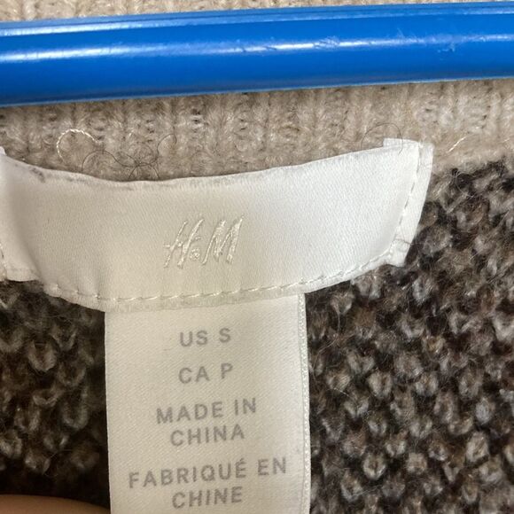 H&M animal print jacquard wool blend long open brown cardigan Sz S - Picture 3 of 9